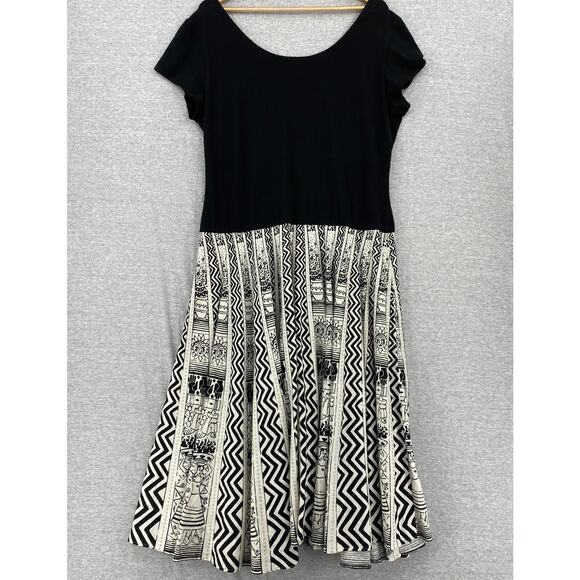 Coldwater Creek Dress Womens 16 Plus Black White Geometric Skirt Short Sleeve - Picture 3 of 10